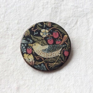 Handmade, Strawberry Thief ceramic brooch, William Morris Design, William Morris Jewellery, Mother's Day Gift.