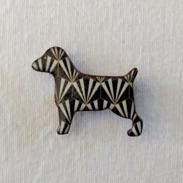 Art deco keramische terriër broche, handgemaakte hondensieraden