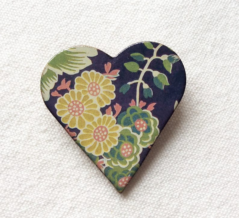 Heritage Brooch Floral Heart Brooch Ceramic Brooch Warner Textile Archive Brooch Flower Brooch Christmas Gift.