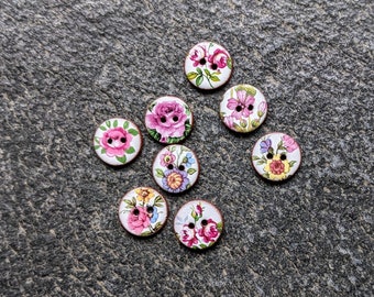 Set of 8 Extra Small 13mm (approx half an inch) ceramic, washable, lightweight handmade , pink flower, small sewing buttons