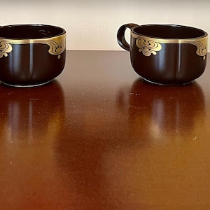 Rare Vintage Rosenthal Studio Line &quot;Bodil&quot; Coffee Cups – Set of 4 – Björn Wiinblad Design – Chocolate Brown & Gold