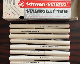 Vintage Schwan-Stabilo Ballpoint Pens: 1970s German Red Pens, Box of 10