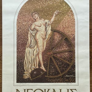 1980s Signed Limited Edition Neoklis Kyriakos Print Mosaic Greek Art Fortuna Figure
