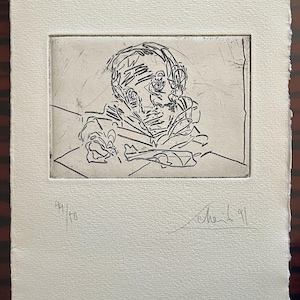Original, hand-signed and numbered etching by renowned German artist Hans Scheib, titled Self Portrait