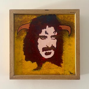 Original Frank Zappa Portrait Painting – Signed by Artist Tenu – Oil on Wood – Framed Music Art – Unique Musician Wall Decor