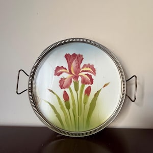 1910s Antik Original BMF Jugendstil Serviertablett - Porzellan Blumenmuster - Metallrahmen - Sammler Vintage Dekor