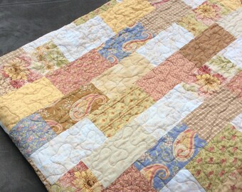 Modern Lap Quilt, Quilts for Sale, Handmade Quilt, Country Quilt, Floral Quilt, Homemade Throw, Patchwork Blanket, Ready to Ship