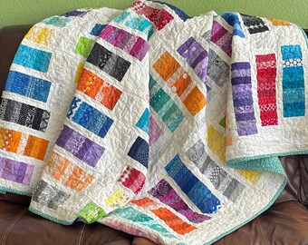 Modern Rainbow Throw Quilt for Sale and Ready to Ship