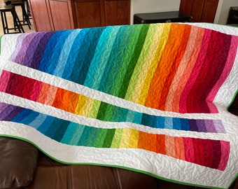 Modern Rainbow Throw Quilt: Handmade Cotton Patchwork Quilt (53x64in)