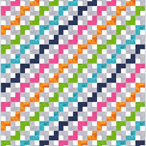 Rainbow Twist Quilt Pattern PDF, Modern Quilt Pattern, Quick Easy Simple Beginner Quilt, Throw Size Quilt Pattern with Strip Piecing