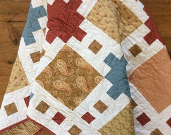 Modern Lap Quilt, Quilts for Sale, Handmade Quilt, Country Quilt, Homemade Blanket , Pink, Blue, Ready to Ship