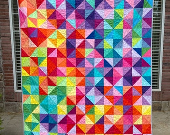 Made to Order, Modern Rainbow Quilt, Postcard From Sweden, Throw Twin Queen King Handmade Bedding, Custom Quilts for Sale