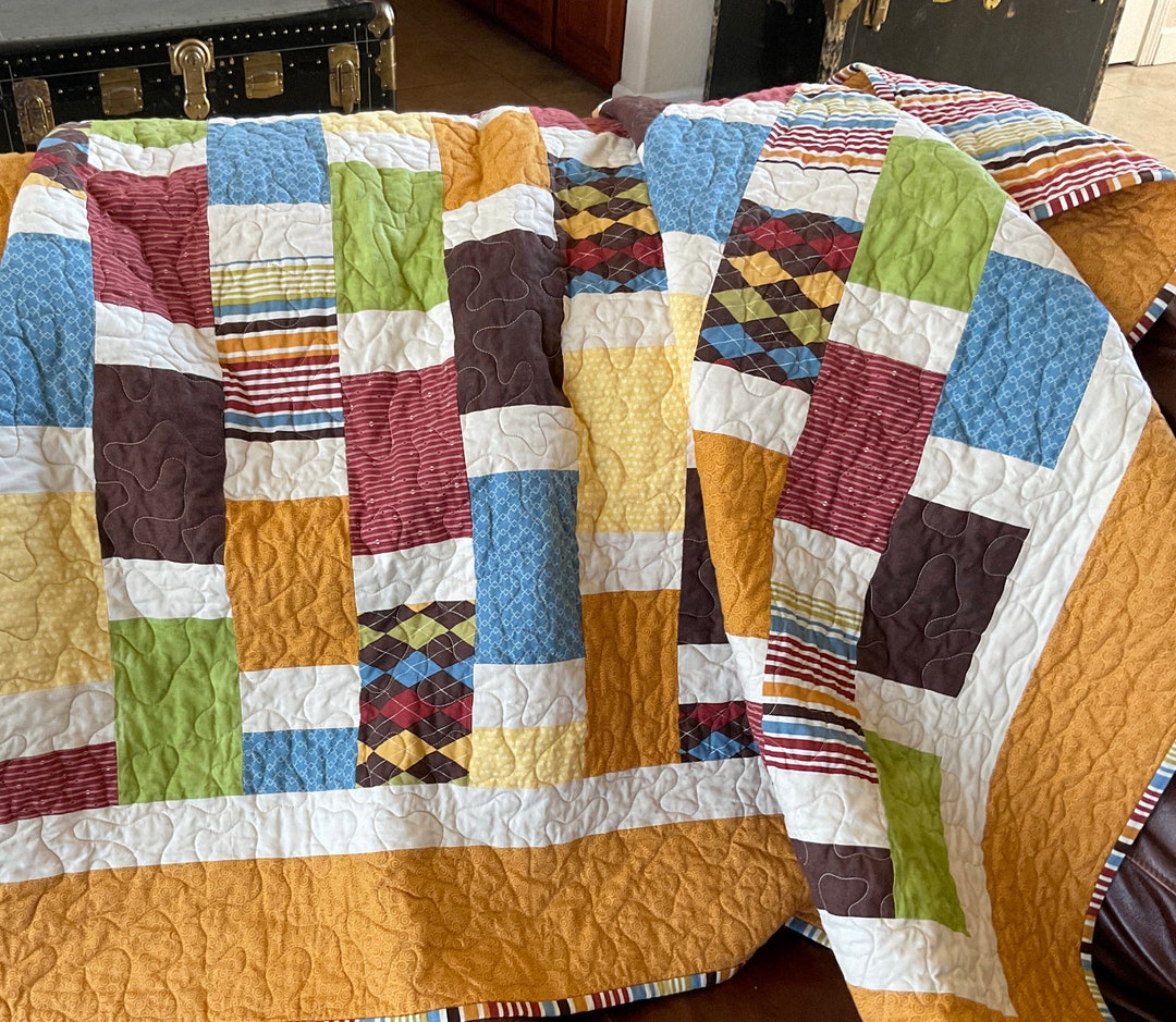 Modern Geometric Lap Quilt: Handmade Cotton Throw, 50x59 - Etsy
