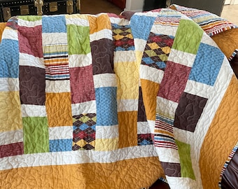 Modern Lap Quilt, Masculine Quilt for Sale and Ready to Ship, Handmade by the Flemings Nine