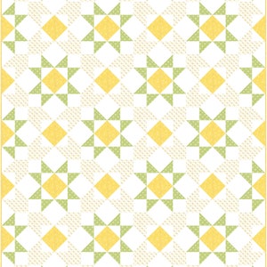 May include: A quilt pattern with alternating yellow and green squares. Each square has a white background with a small, repeating pattern of dots. The squares are arranged in a repeating pattern of four squares.