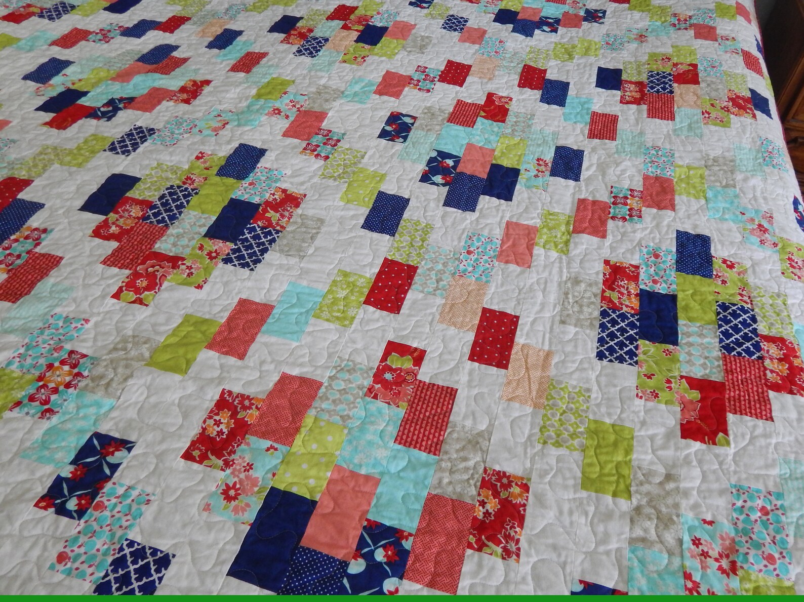 Twin Quilt Modern Quilt Red Blue and Green Girl Quilt Etsy
