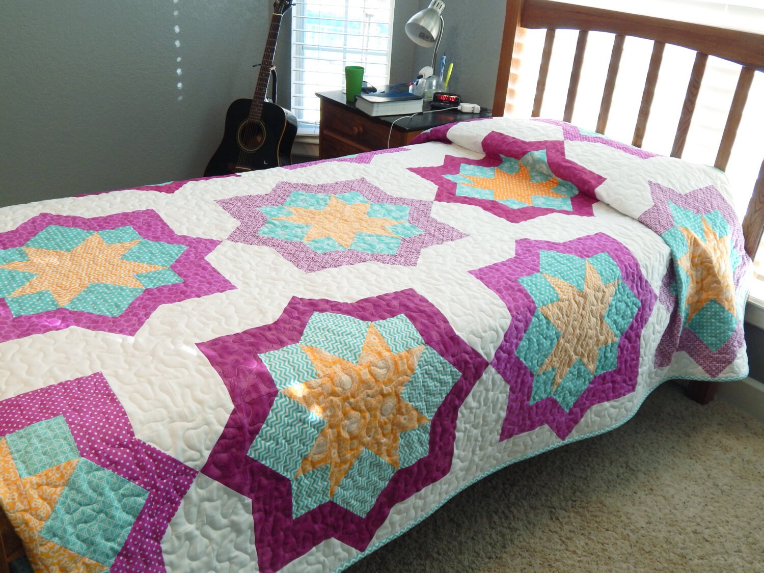 Twin Size Quilt Purple Quilt Turquoise Quilt Handmade Etsy