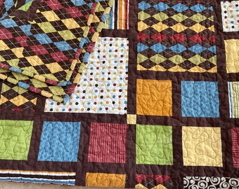 Modern Quilt, Large Lap Quilt, Argyle Quilt, Masculine Quilt, Quilt for a Man, Handmade Blanket, Homemade Throw, Quilts for Sale