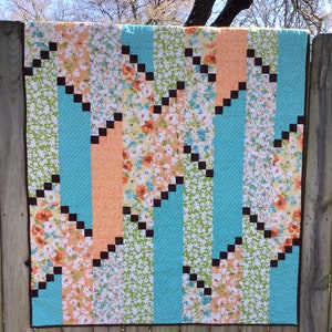 Modern Floral Lap Quilt: Green, Turquoise & Orange - Handmade