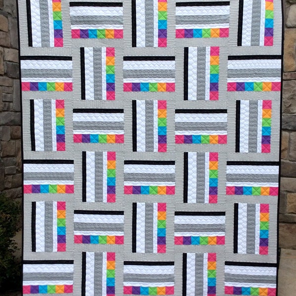 Sweetart Quilt Pattern PDF, Modern Quilt Pattern, Quick Easy Simple Beginner Quilt, 2 sizes in Lap and Twin, Strip Piecing