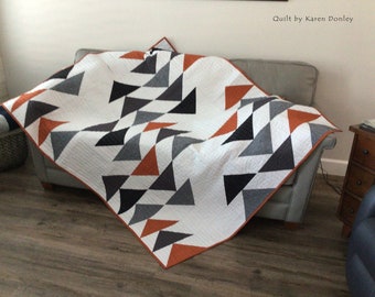 PRINTED Gander Lake Quilt Pattern, Modern Quilt Pattern, Fat Quarter Friendly, Throw size and Queen size, Flying Geese