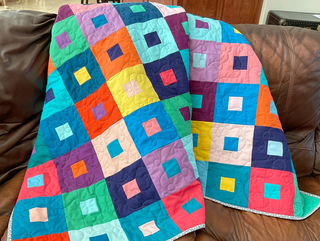 Handmade Rainbow Throw Quilt: Modern Cotton Patchwork Design - Etsy