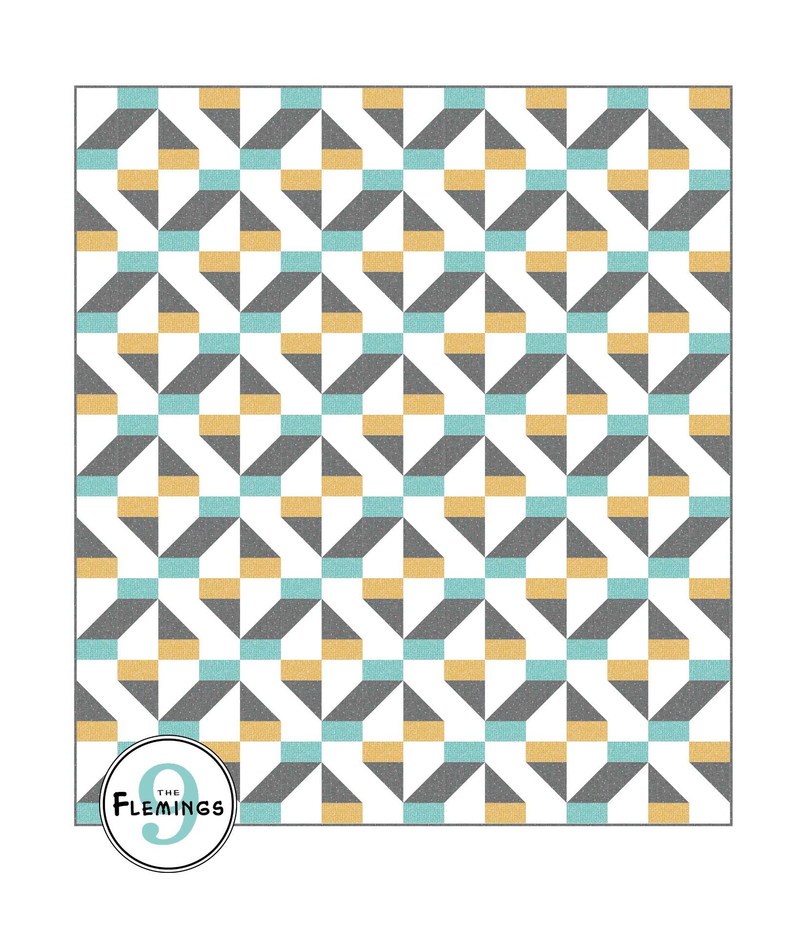 Down The Pipe Quilt Pattern PDF, Modern Quilt Pattern, Baby, Throw, Twin, Queen, and King Size
