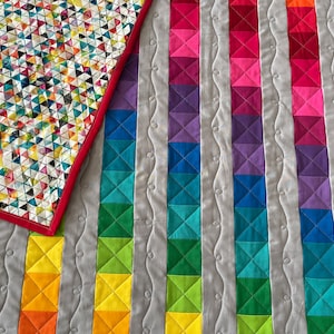 Modern Rainbow Throw Quilt: Handmade Cotton Patchwork