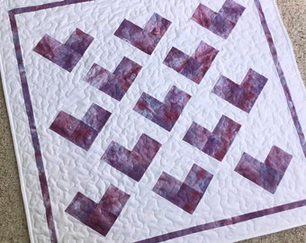 Hand-Dyed Purple Heart Baby Quilt with Pillow - Modern Handmade Cotton