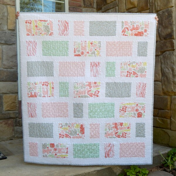 Baby Girl Quilt, Crib Quilt, Pink and Gray Quilt, Coral Quilt, Nursery Decor, Baby Blanket, Modern Baby Quilt
