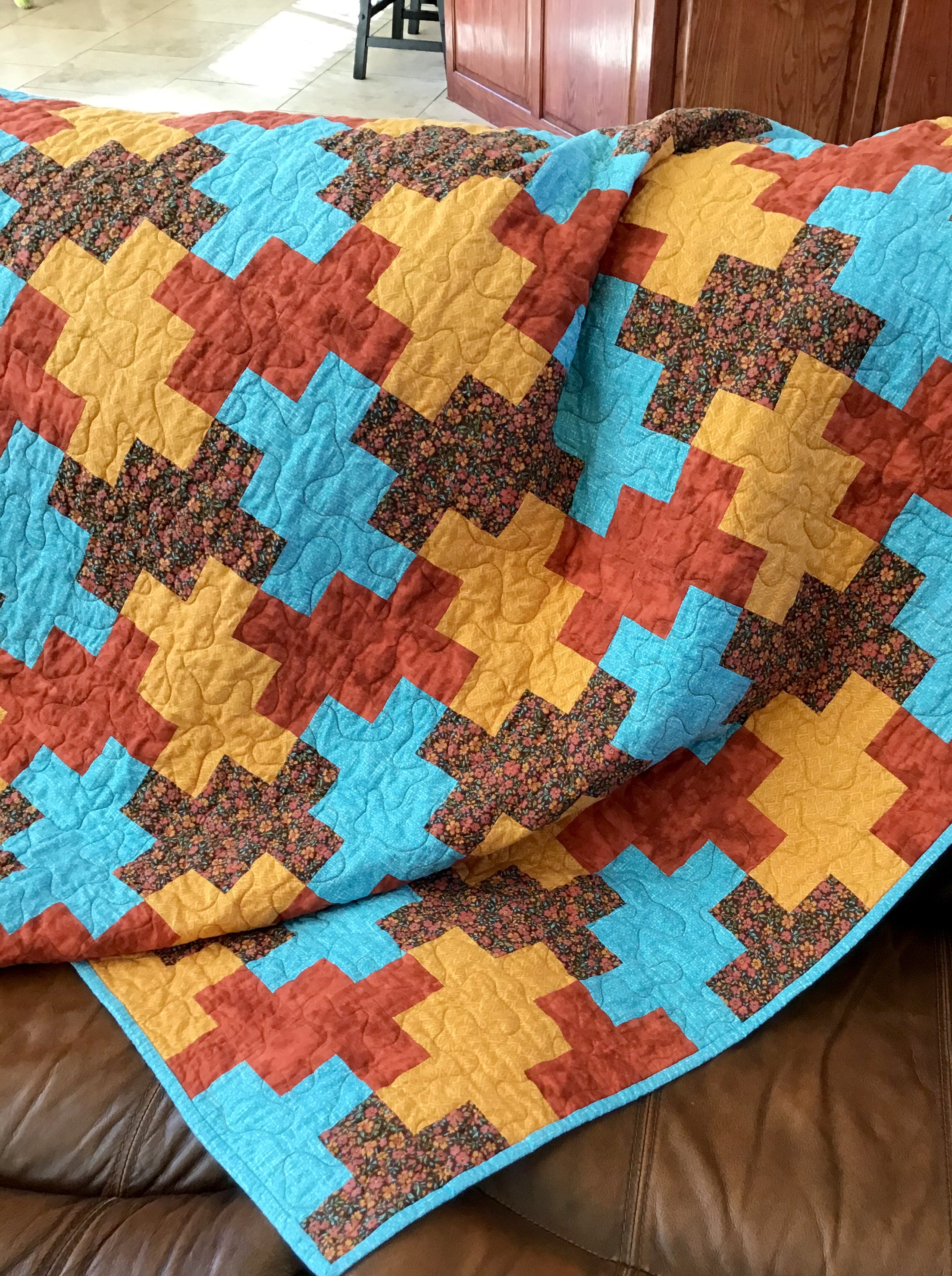 Handmade Modern Lap Quilt Geometric Quilt Orange and Teal Etsy