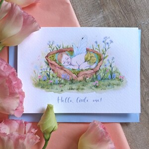 New Baby Greeting Card, Welcome to the world, Baby boy, Fairy Watercolor Illustration, Congratulations Card, Baby Keepsake Card