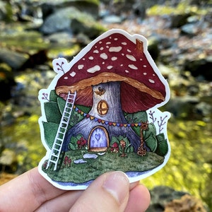 Adesivo per funghi, casa dei funghi, casa delle fate, casa della foresta, adesivo per diario proiettile, confezione di adesivi per album