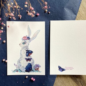 Kaninchen Aquarell Grußkarte, Frühlingskarte, Kinder Geburtstagskarte mit Fantasy Hase Illustration