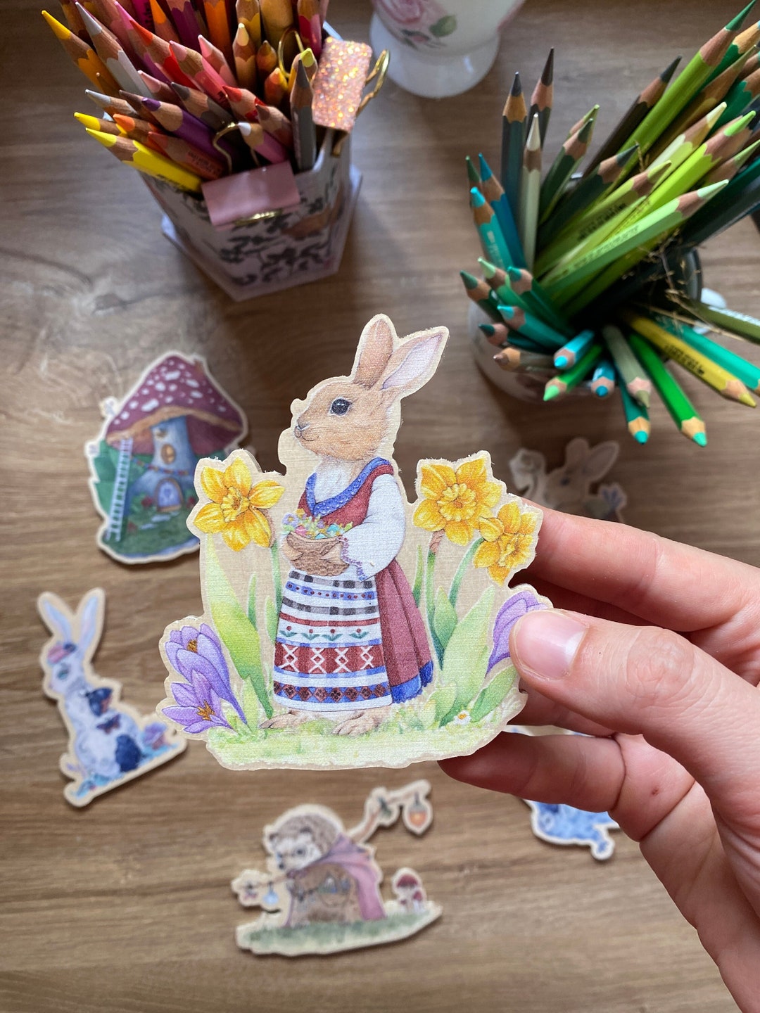 Bunny Adventurer Wooden Magnet, Fridge Magnet, Fantasy Art, Forest ...
