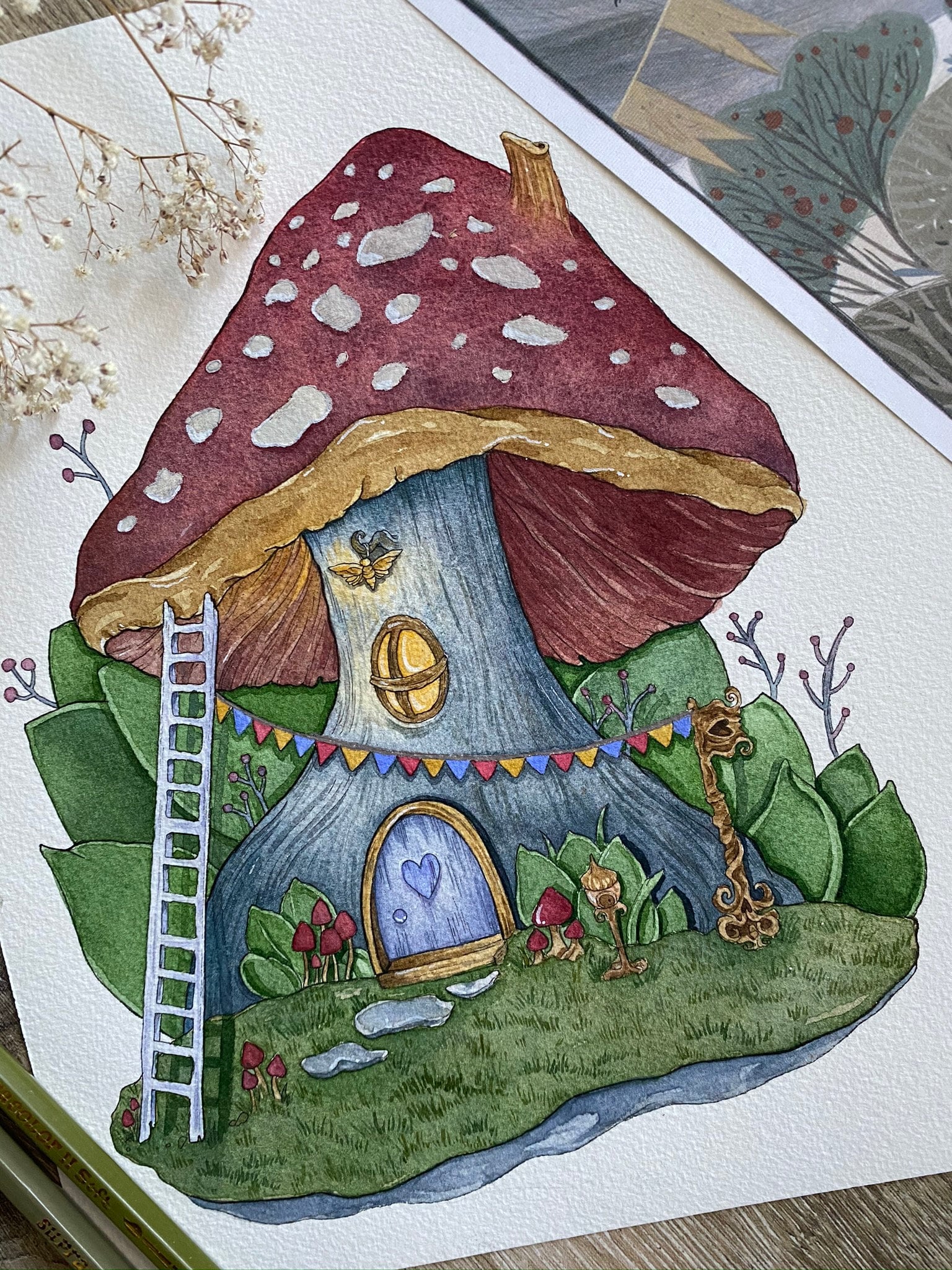 Mushroom Fairy House Print Mushroom botanical art Fantasy Etsy