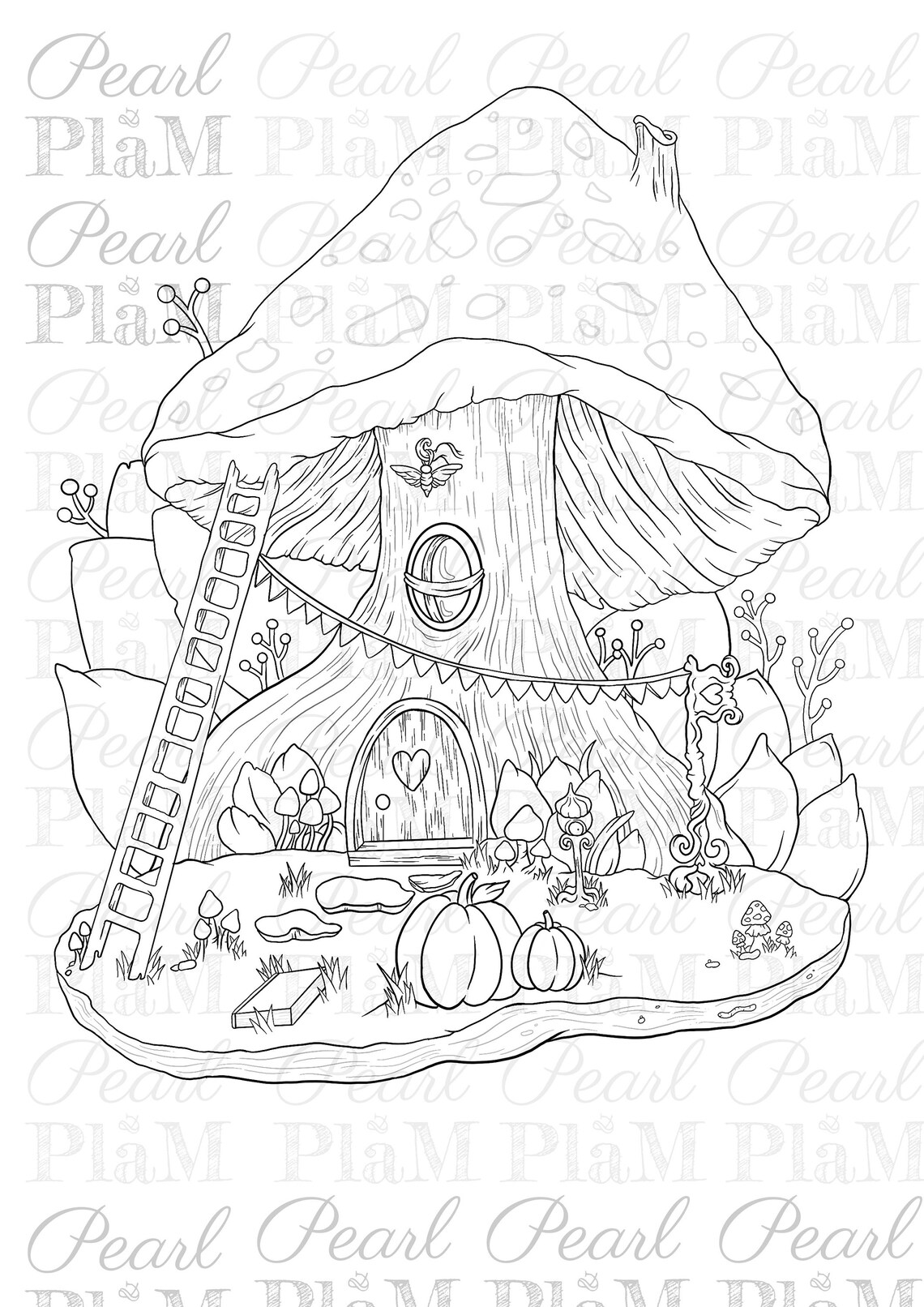 Fairy House Printable Coloring Page a Hand Drawn Design of a | Etsy