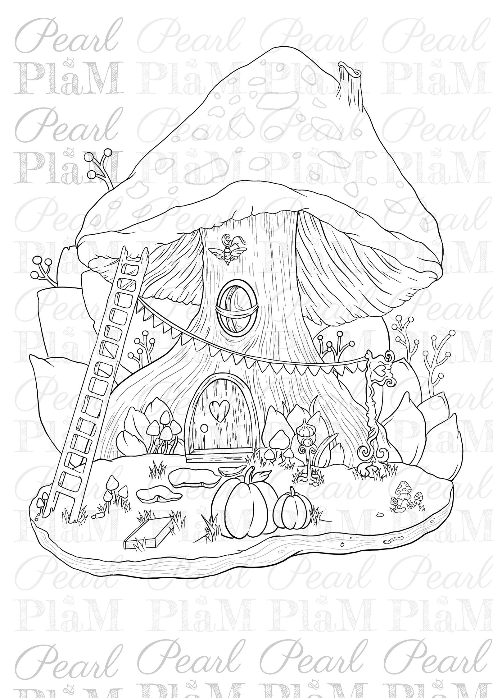 Fairy House Printable Coloring Page a Hand Drawn Design of a | Etsy