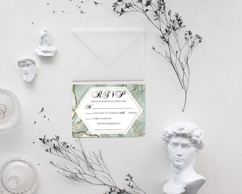 GG100 Green Wedding Invitation Template Wedding Invitation Suite Gold and Emerald Wedding Invitation Winter Wedding Invitation