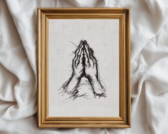 Praying Hands Tattoo Flash Art Print – Old School Ink Drawing