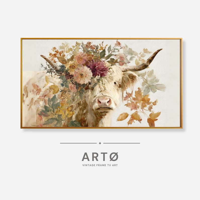 Vintage Highland Cow Oil Painting Samsung Frame TV Art, Farmhouse Decor ...