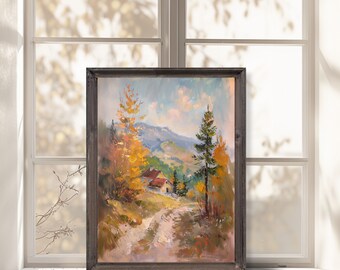 Rustic Autumn Landscape Oil Painting | Vintage Style (Digital Download)