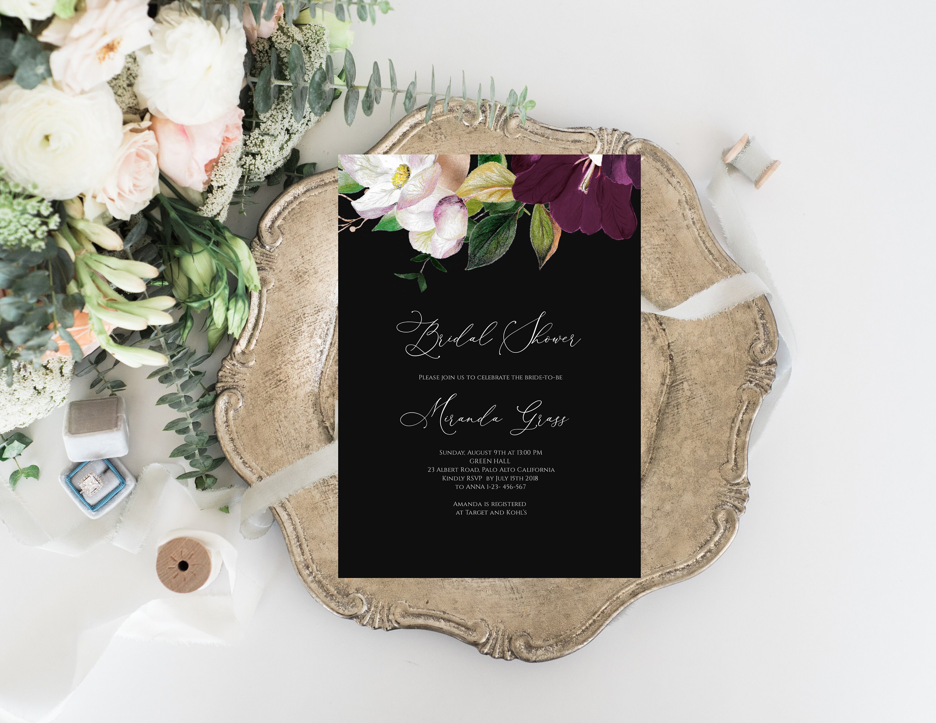 Vintage Bridal Shower Invitation Template Botanical Bridal Etsy