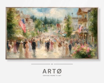 4th of July American Flag Samsung Frame TV Art, Independence Day Vintage Painting
