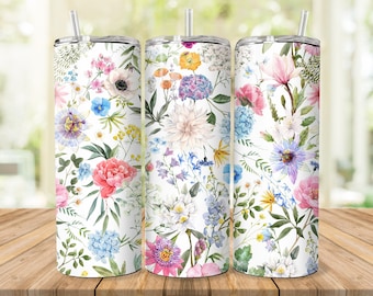 Summer Flowers 20oz Skinny Tumbler Wrap, Sublimation Design Templates, 20oz png Digital download, 20oz Tumbler Wrap Straight and Tapered