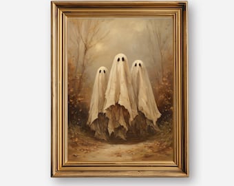 Impression d'art vintage de peinture à l'huile de fantômes d'Halloween (téléchargement numérique)