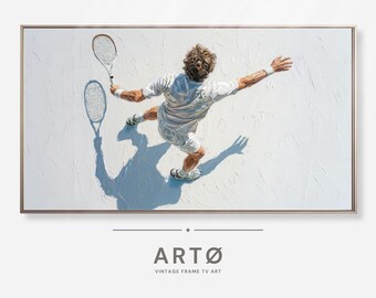 Aerial View Tennis Player Painting Samsung Frame TV Art, Sport Art Screensaver (Digital Download)