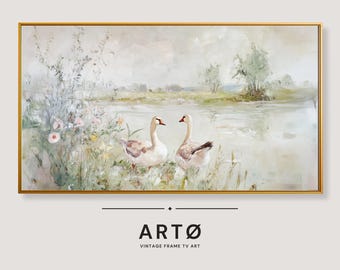 Goose Oil Painting Samsung Frame TV Art, Farmhouse Decor, DIGITAL Download, Muted painting TV art