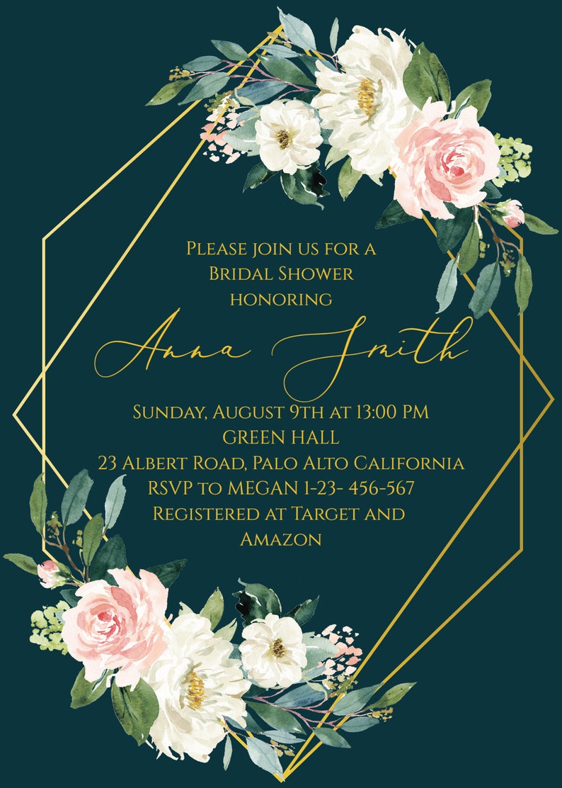 Emerald Bridal Shower Invitation Template Green Bridal Shower Etsy