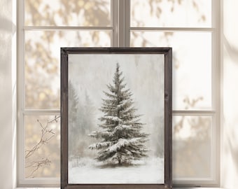 Snowy Spruce Oil Painting | Vintage Winter Print (Digital Download)